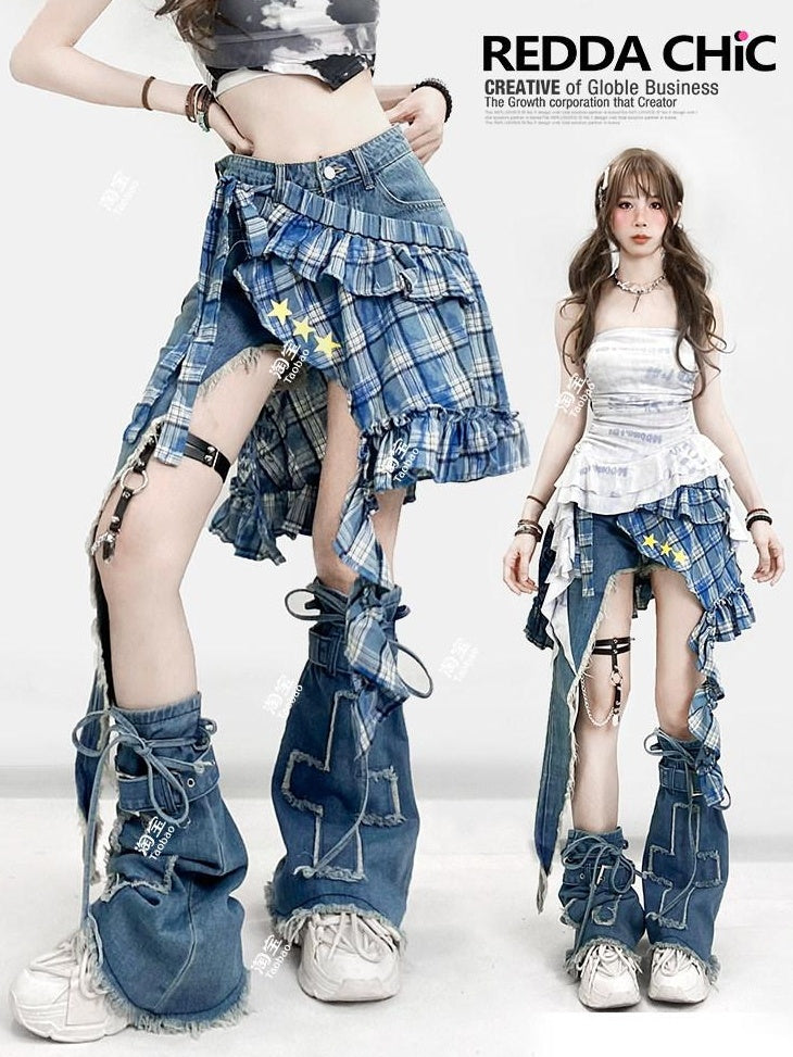 ReddaChic Dyed Denim Slim Fit Natural Waist Non Stretch Light Wash Girls Maxi Skirts