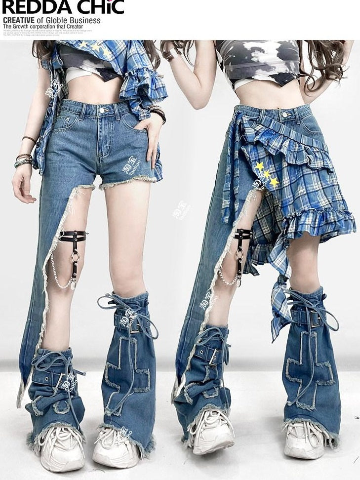 ReddaChic Dyed Denim Slim Fit Natural Waist Non Stretch Light Wash Girls Maxi Skirts