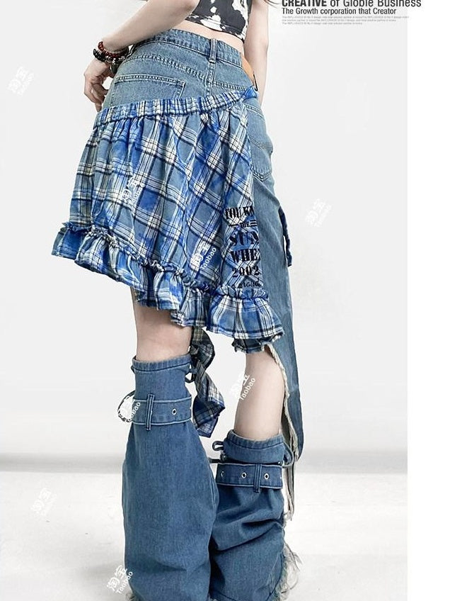 ReddaChic Dyed Denim Slim Fit Natural Waist Non Stretch Light Wash Girls Maxi Skirts