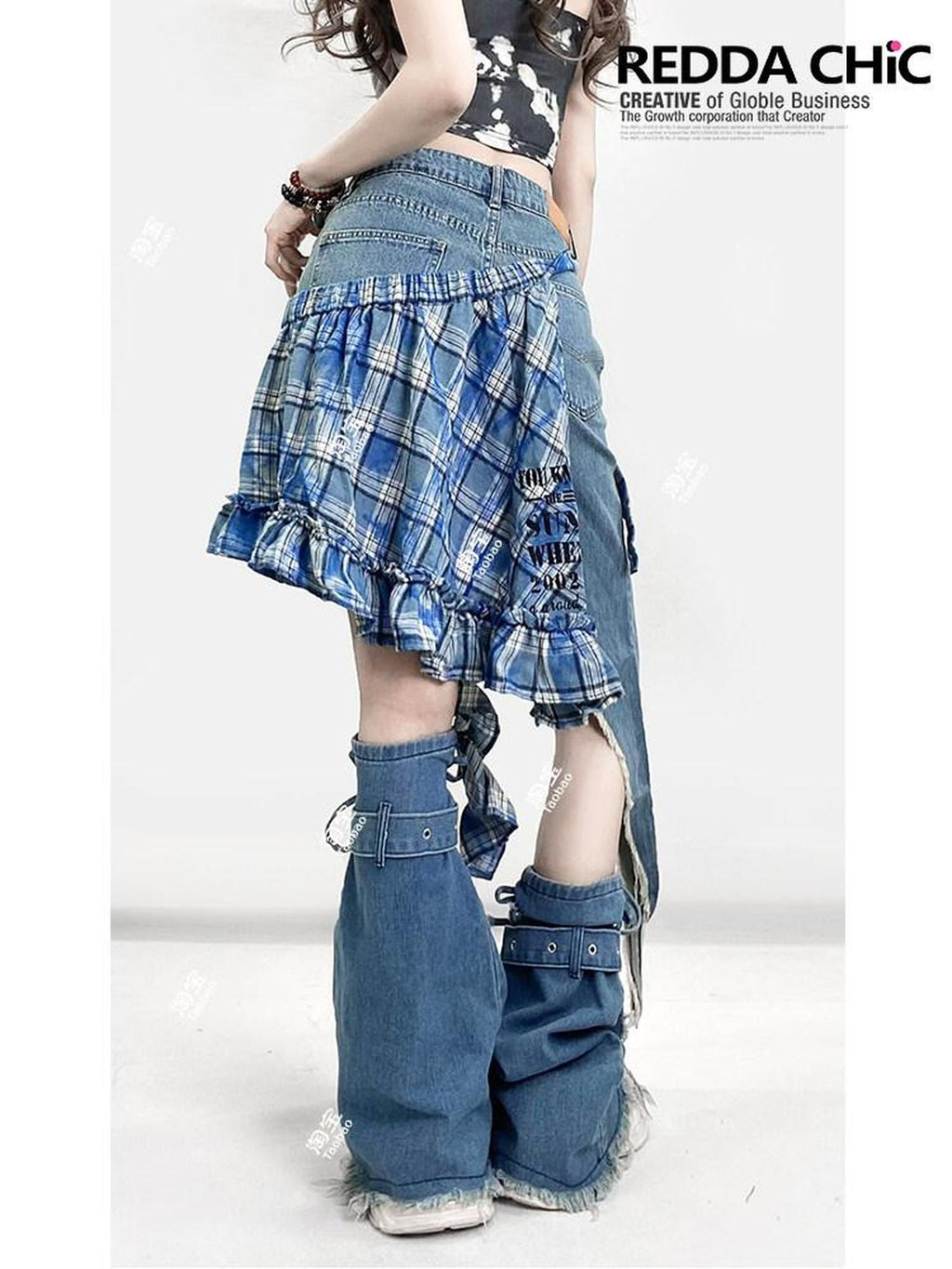 ReddaChic Dyed Denim Slim Fit Natural Waist Non Stretch Light Wash Girls Maxi Skirts