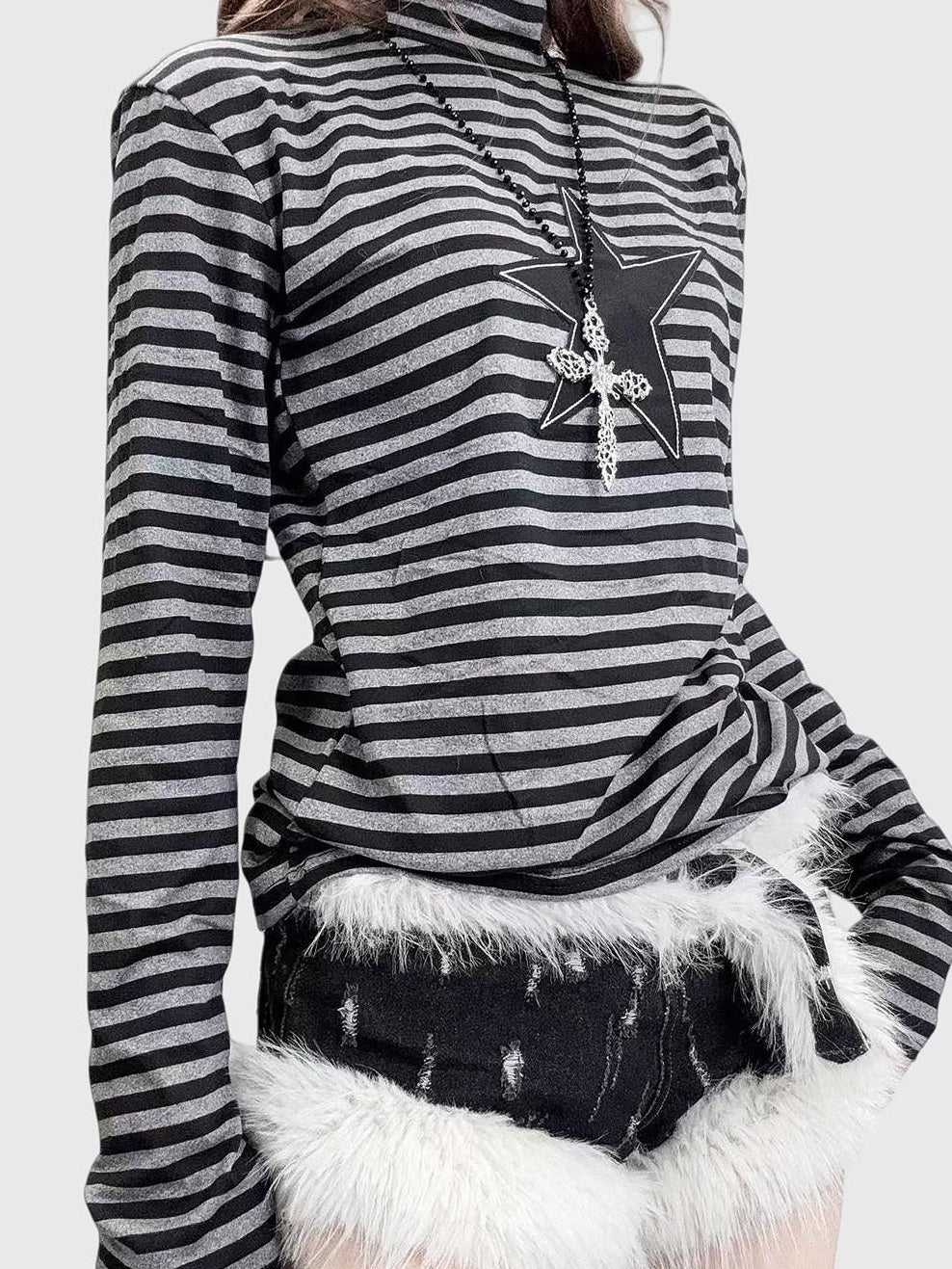 ReddaChic Edgy Gothic Slim Fit Black Striped High Neck Women Party Strapless Mini Dresses