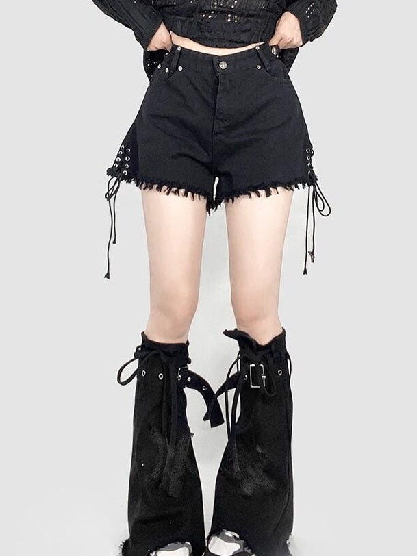 ReddaChic Edgy Korean Hyuna Style Geometric Black Denim Unisex Midi Skirts