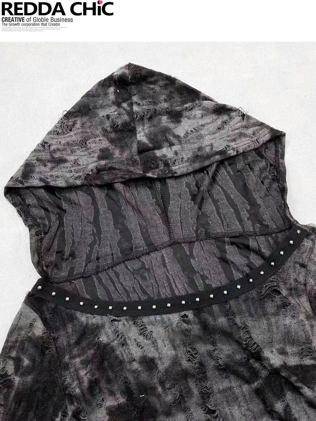 ReddaChic Edgy Ripped Asymmetric Tassel Slim Hooded Gothic Black Grey Women Maxi Skirts