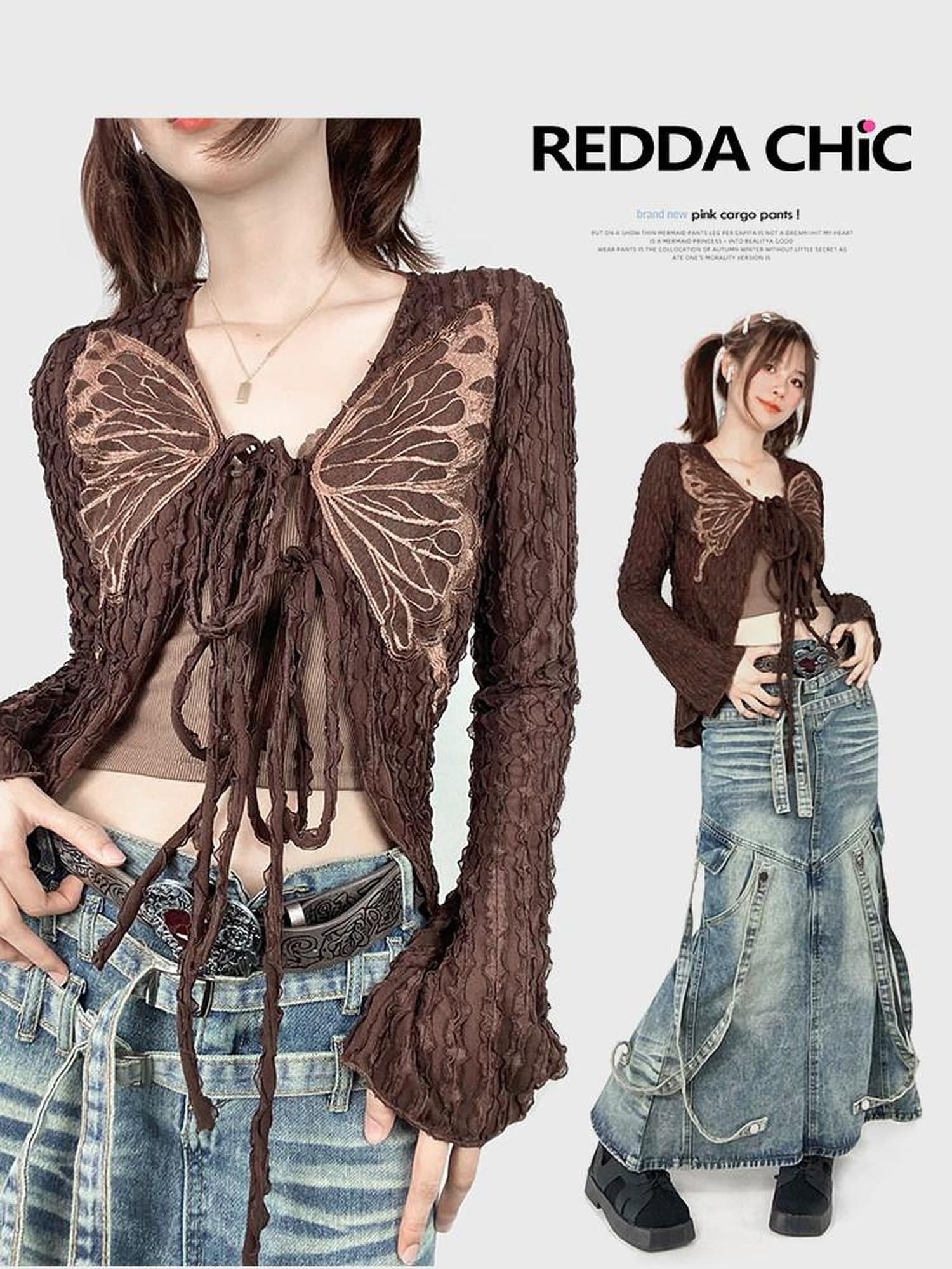 ReddaChic Embroidered Animal Print Slim Fit Urban Streetwear Women Dark Brown Maxi Skirts