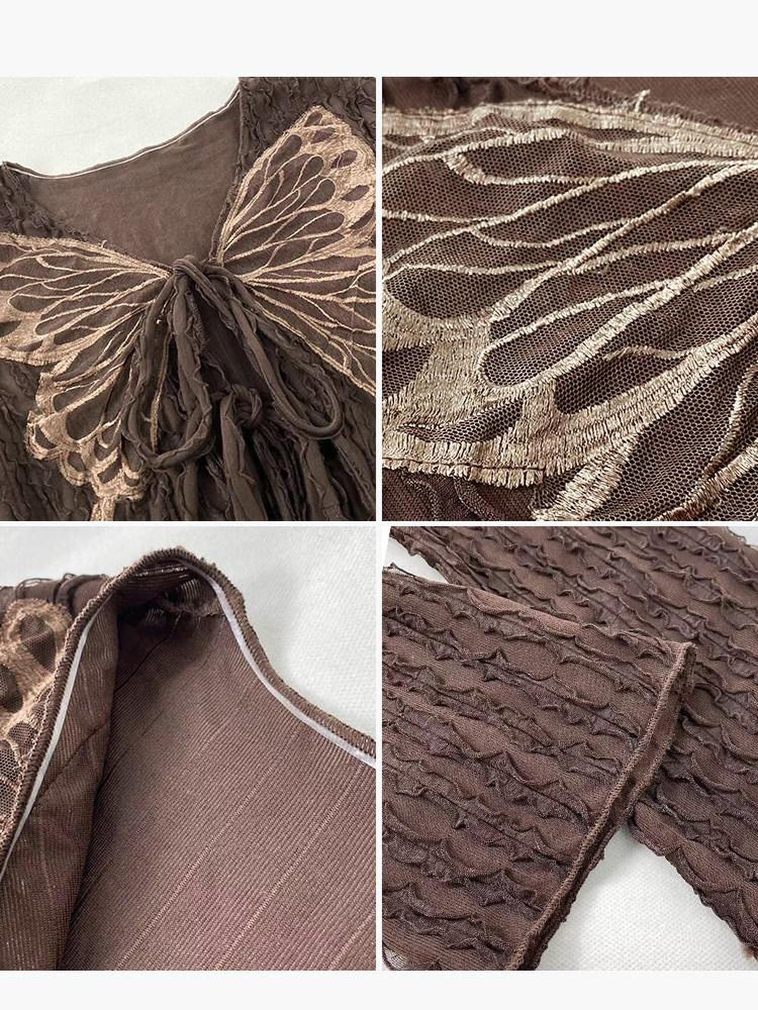 ReddaChic Embroidered Animal Print Slim Fit Urban Streetwear Women Dark Brown Maxi Skirts