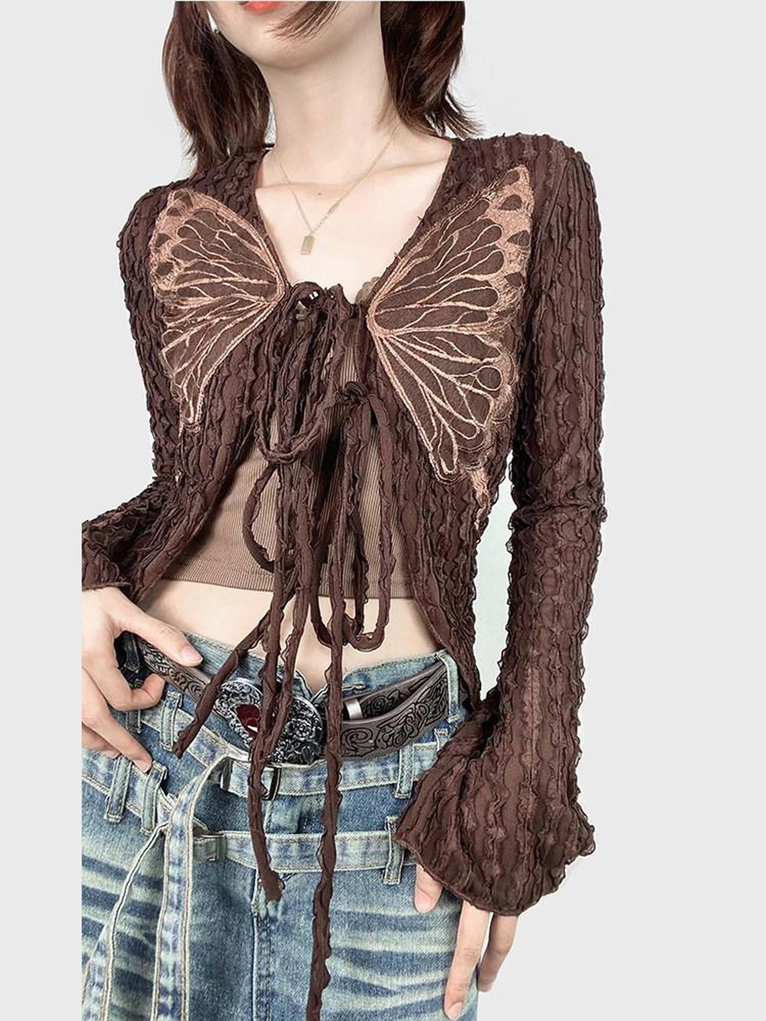 ReddaChic Embroidered Animal Print Slim Fit Urban Streetwear Women Dark Brown Maxi Skirts