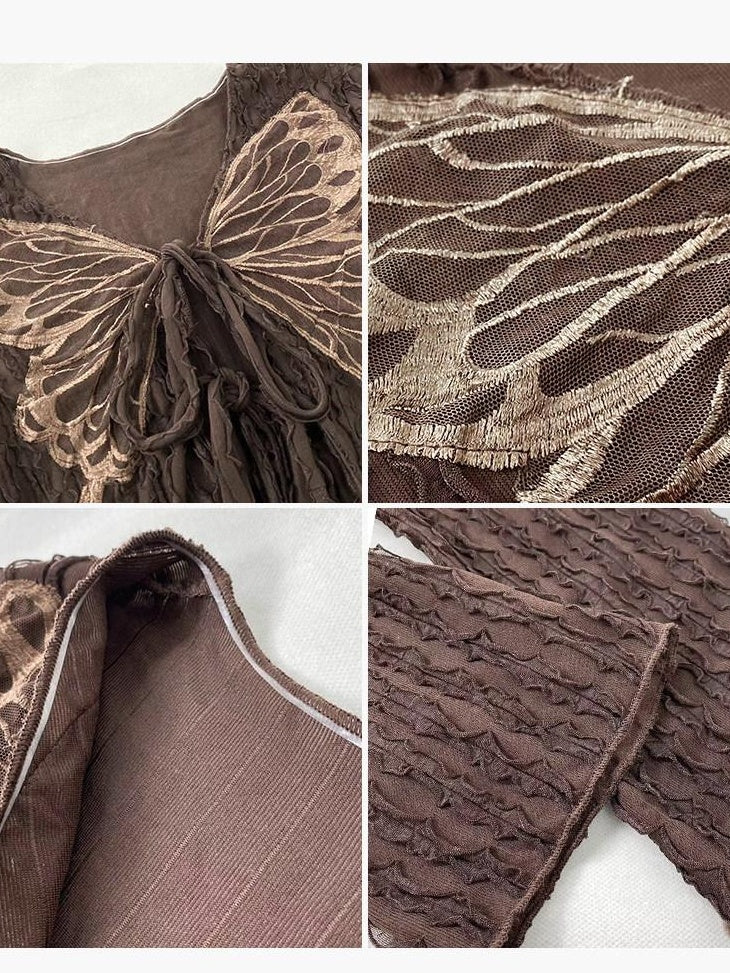 ReddaChic Embroidered Animal Print Slim Fit Urban Streetwear Women Dark Brown Maxi Skirts