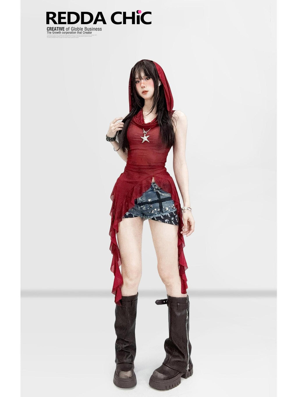 ReddaChic Figure Flattering Burgundy Mesh Vintage Slim Fit Womens Party Mini Skirts