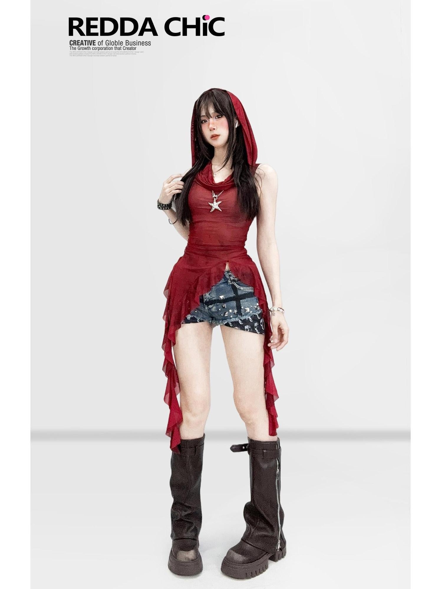 ReddaChic Figure Flattering Burgundy Mesh Vintage Slim Fit Womens Party Mini Skirts