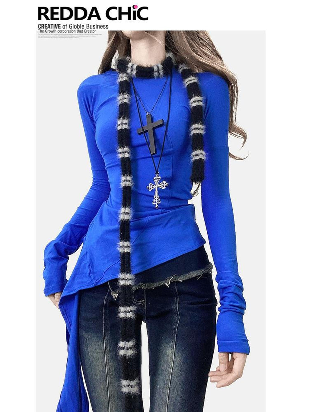 ReddaChic Figure Flattering Casual Slim Fit Klein Blue Women High Rise Stretch Flare Jeans