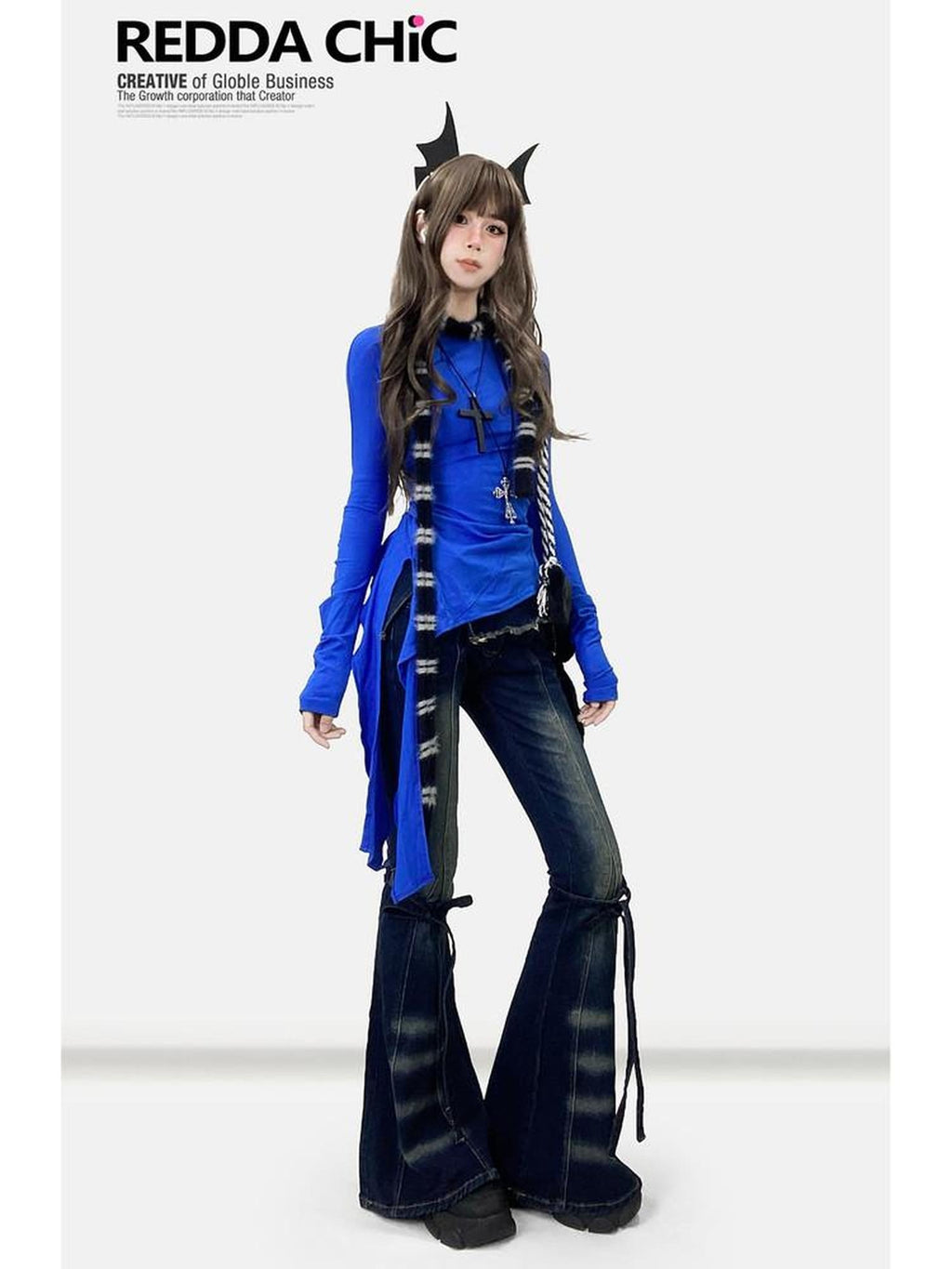ReddaChic Figure Flattering Casual Slim Fit Klein Blue Women High Rise Stretch Flare Jeans