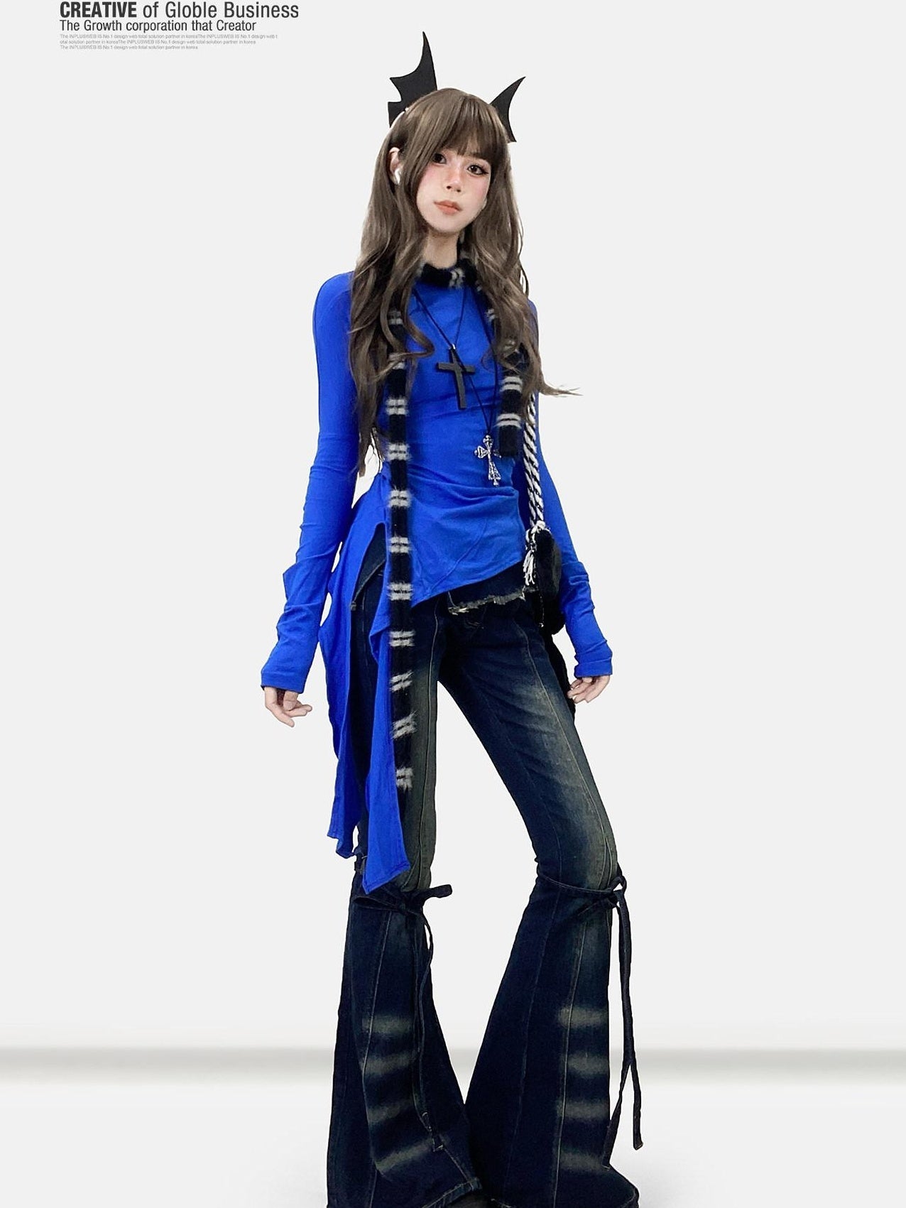 ReddaChic Figure Flattering Casual Slim Fit Klein Blue Women High Rise Stretch Flare Jeans