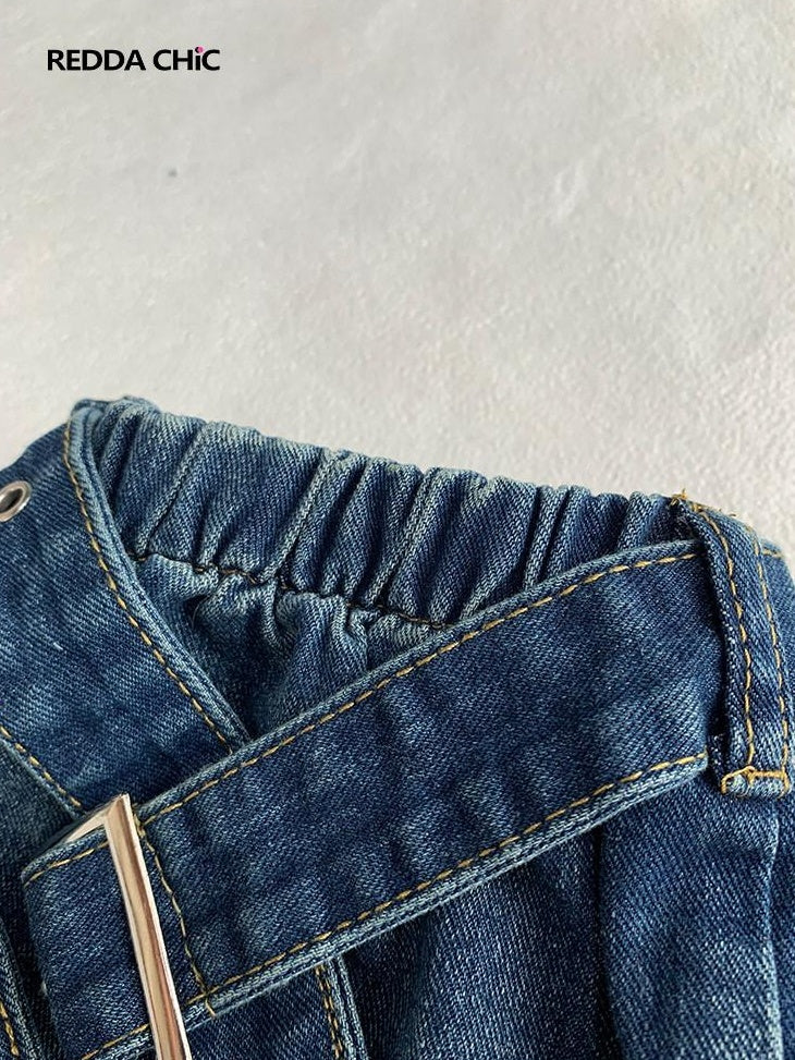 ReddaChic Figure Flattering Denim European American Casual Unisex Blue Puffer Jackets