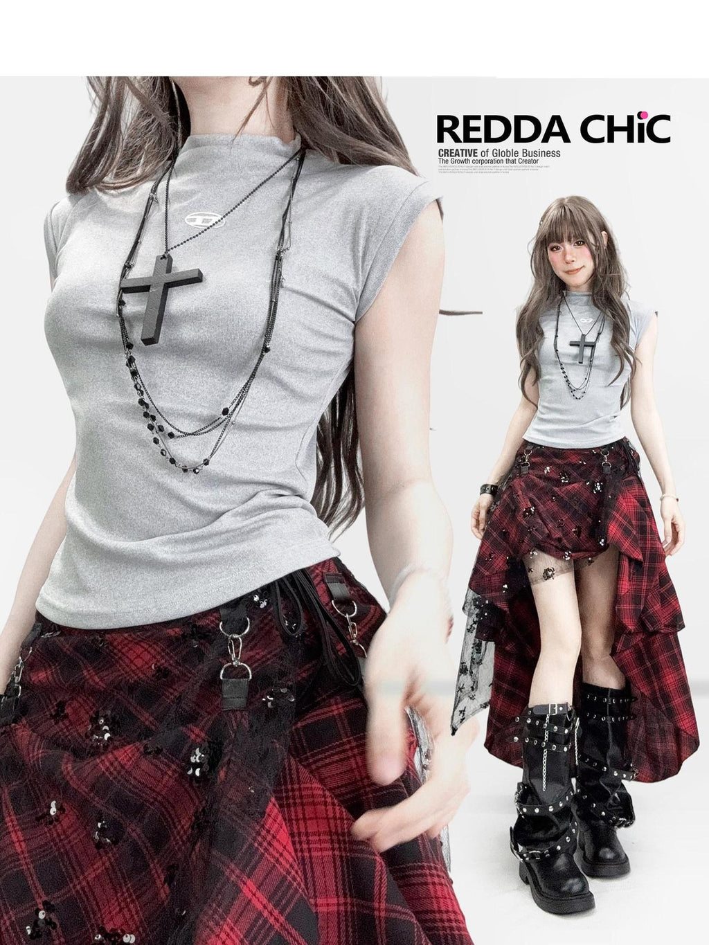 ReddaChic Figure Flattering Vintage Slim Fit Short Grey Blue Polyester Mini Skirts