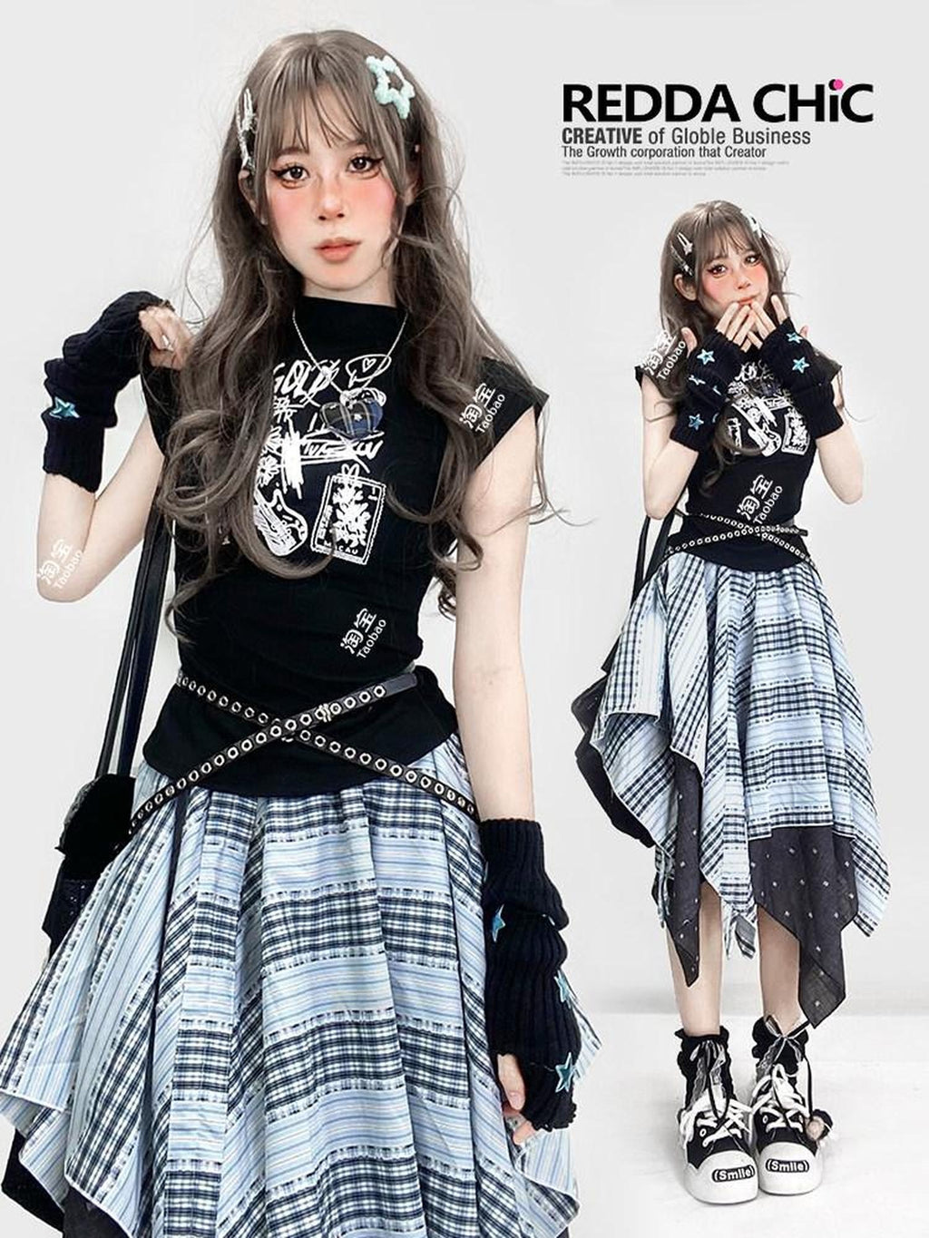 ReddaChic Flattering High Waist Printed Slim Fit Casual Women Cartoon Letter Mini Skirts