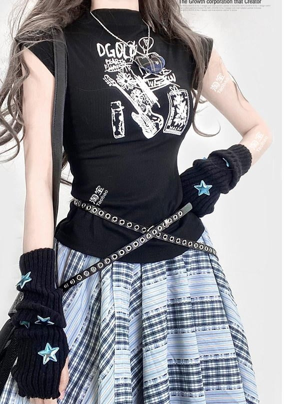 ReddaChic Flattering High Waist Printed Slim Fit Casual Women Cartoon Letter Mini Skirts