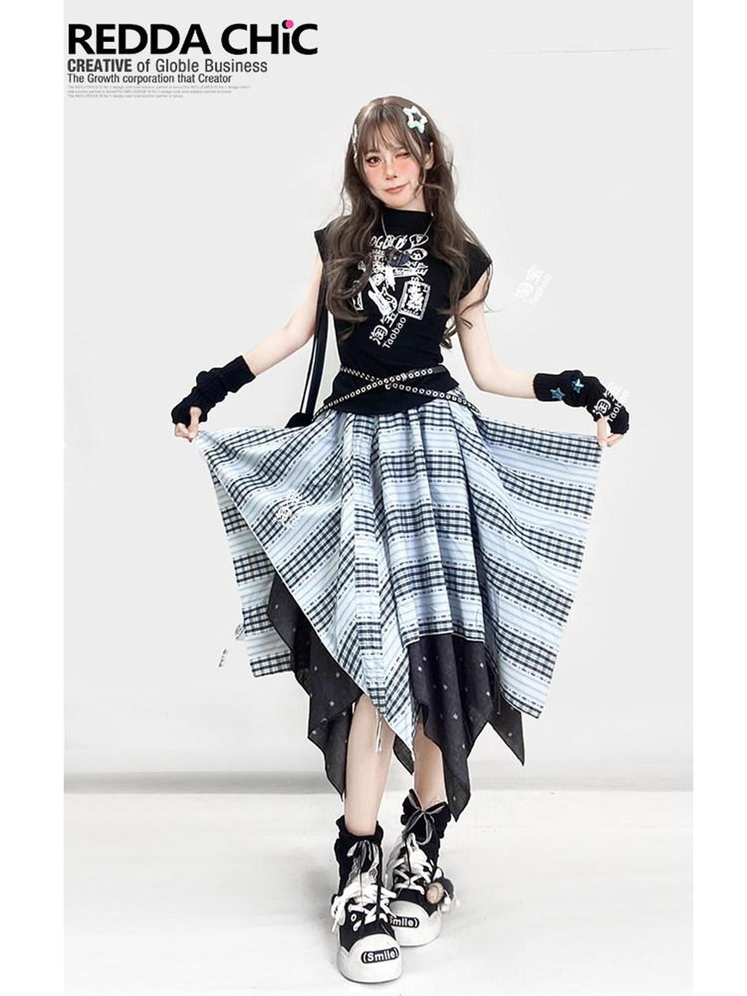 ReddaChic Flattering High Waist Printed Slim Fit Casual Women Cartoon Letter Mini Skirts