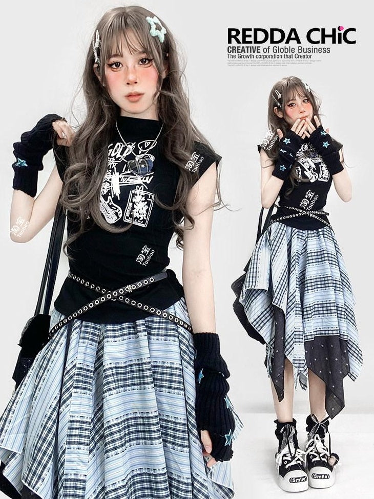 ReddaChic Flattering High Waist Printed Slim Fit Casual Women Cartoon Letter Mini Skirts