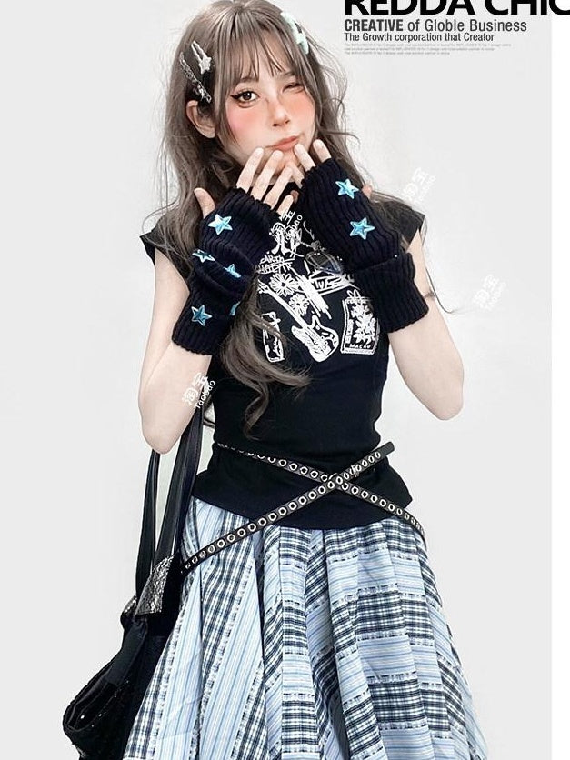 ReddaChic Flattering High Waist Printed Slim Fit Casual Women Cartoon Letter Mini Skirts