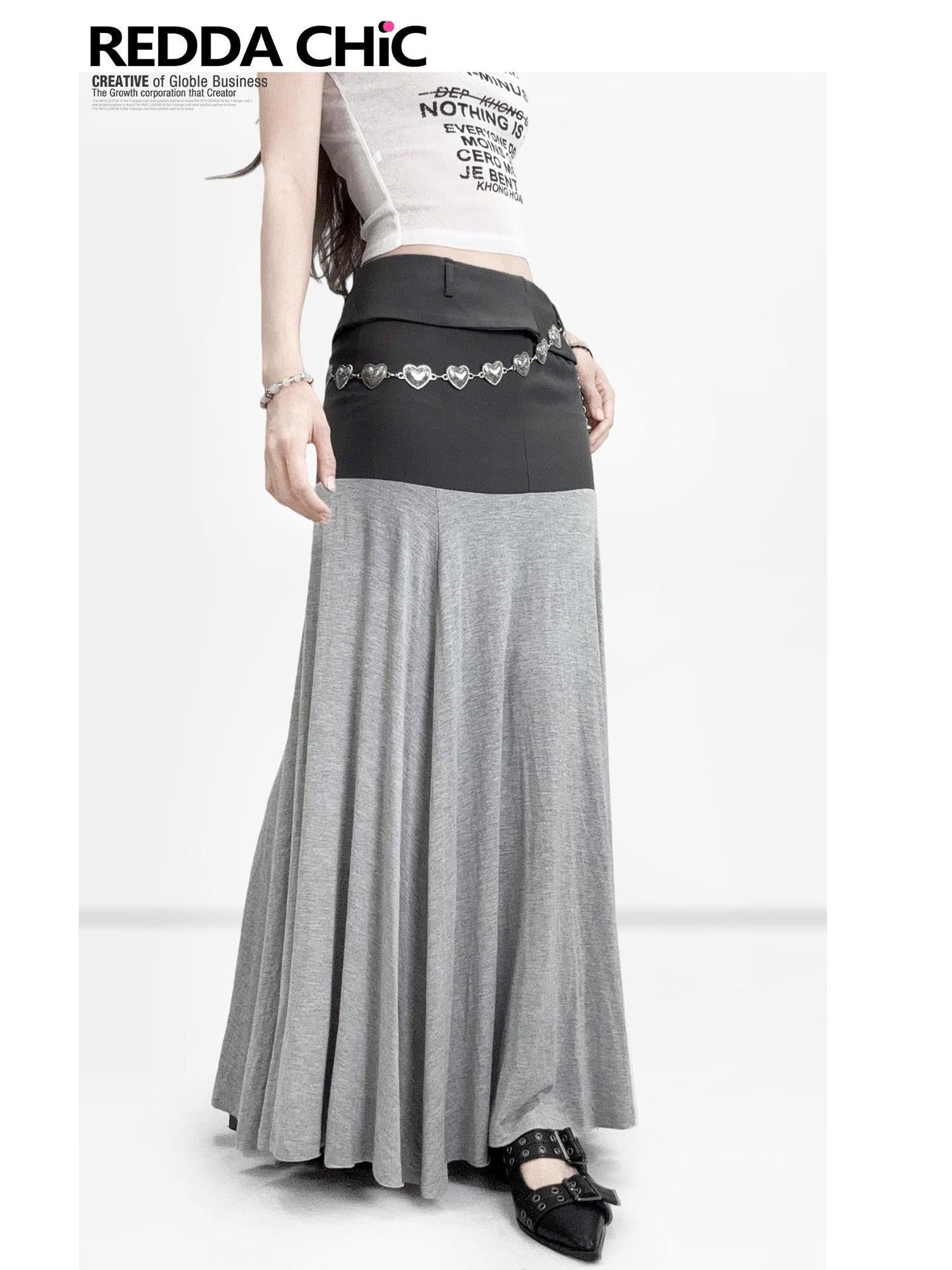 ReddaChic Flattering Low Waist A Line Patchwork Loose Fit Women Gray S M L Mini Skirts