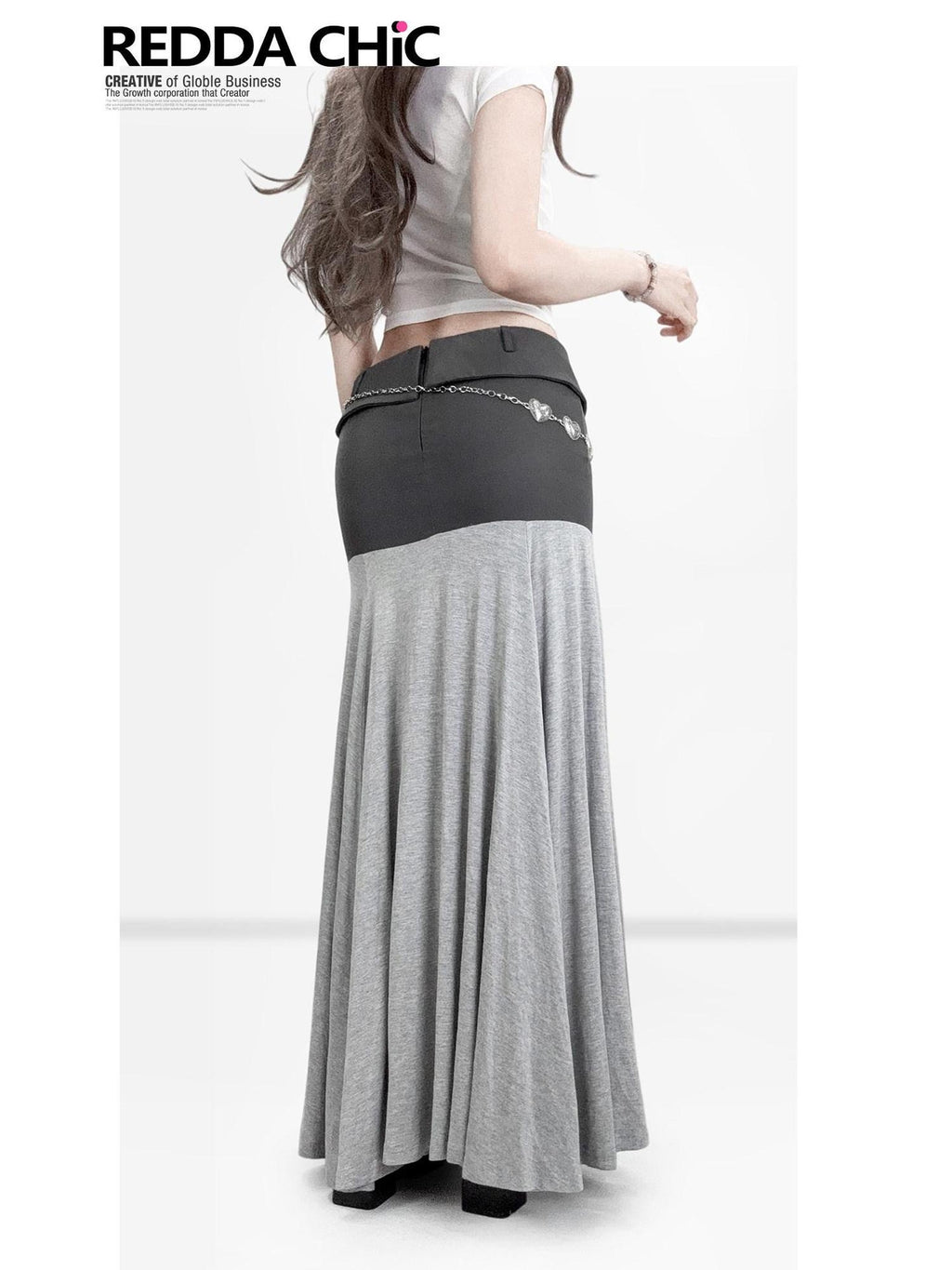 ReddaChic Flattering Low Waist A Line Patchwork Loose Fit Women Gray S M L Mini Skirts