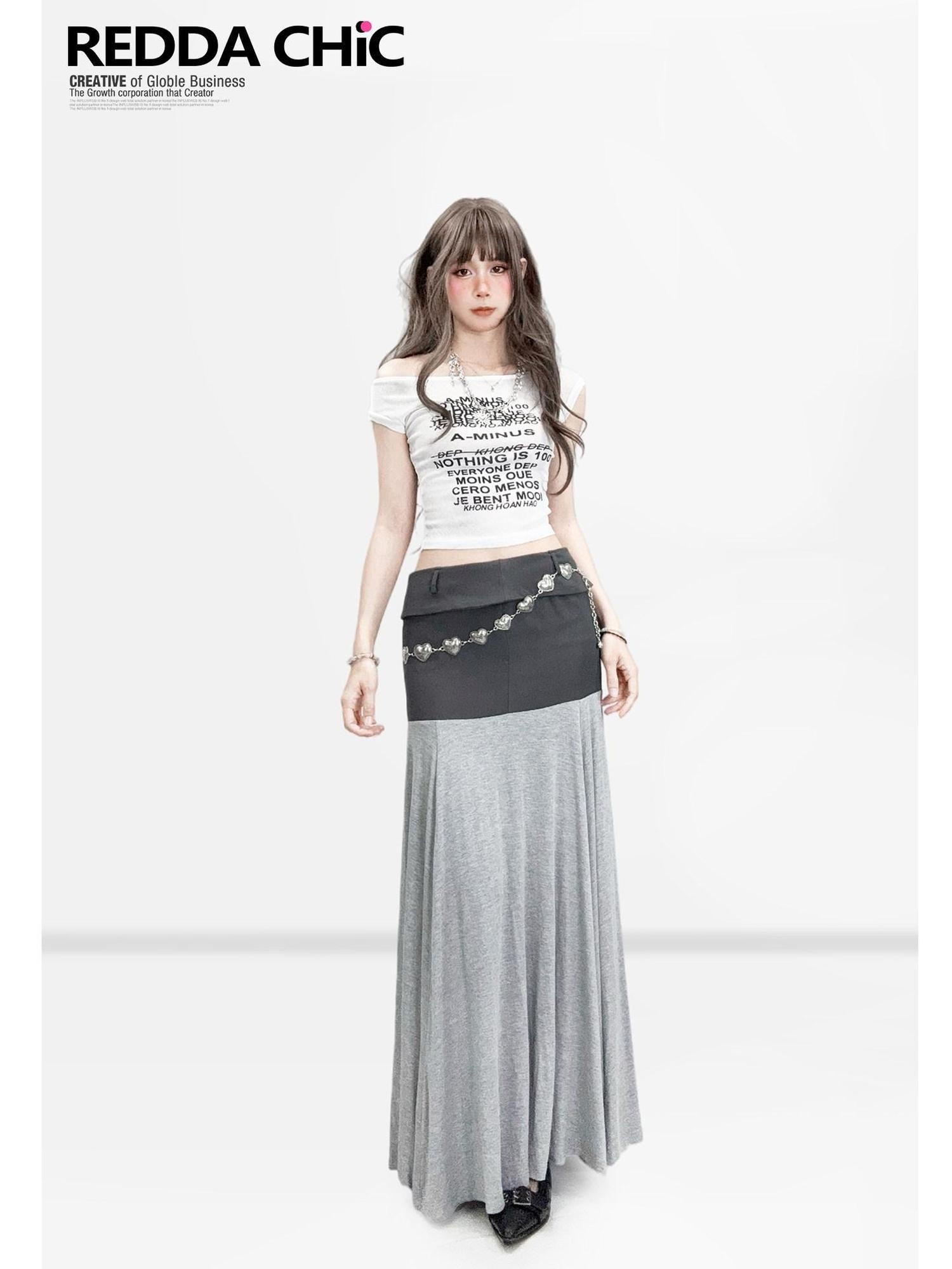 ReddaChic Flattering Low Waist A Line Patchwork Loose Fit Women Gray S M L Mini Skirts