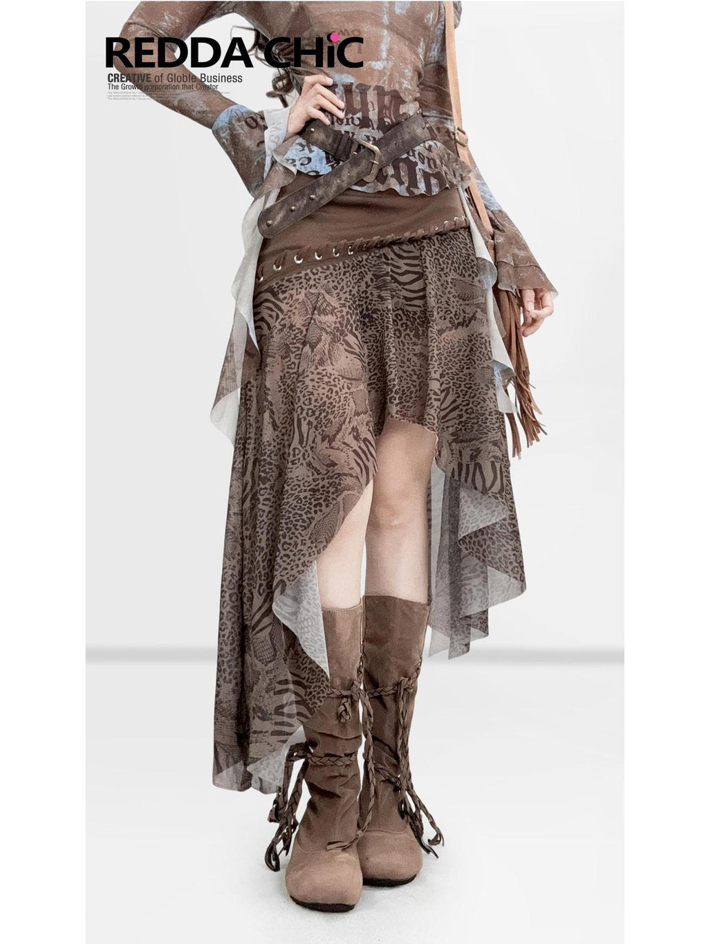 ReddaChic Flattering Printed Ruffle A Line High Waist Loose Fit Women Slip Maxi Dresses