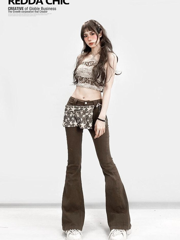 ReddaChic Flattering Slim Fit Letter Print Halter Light Brown One Size Maxi Skirts