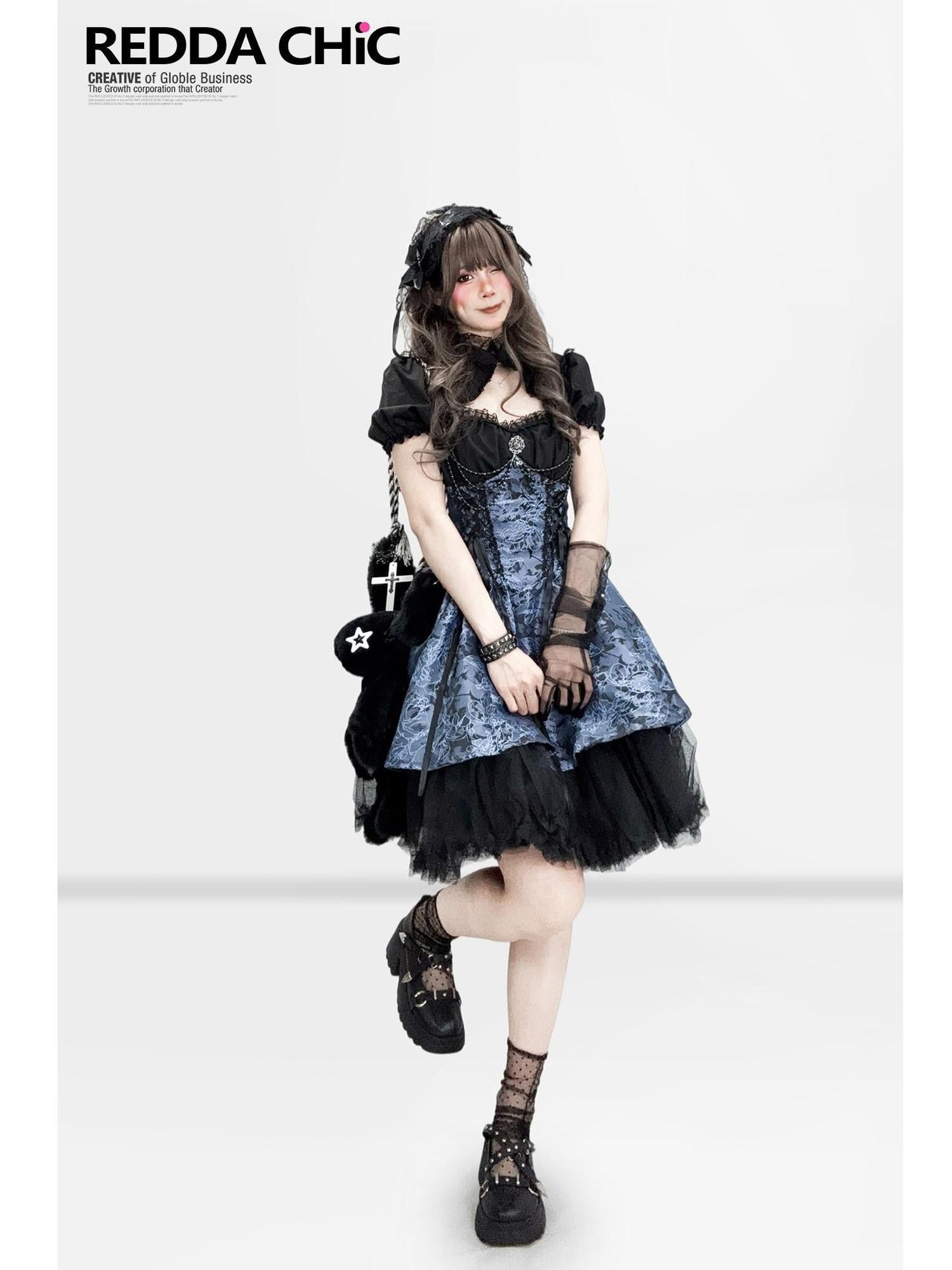 ReddaChic Gothic Cinched Puff Skirt Camisole Women Citywalk Slip Midi Dresses