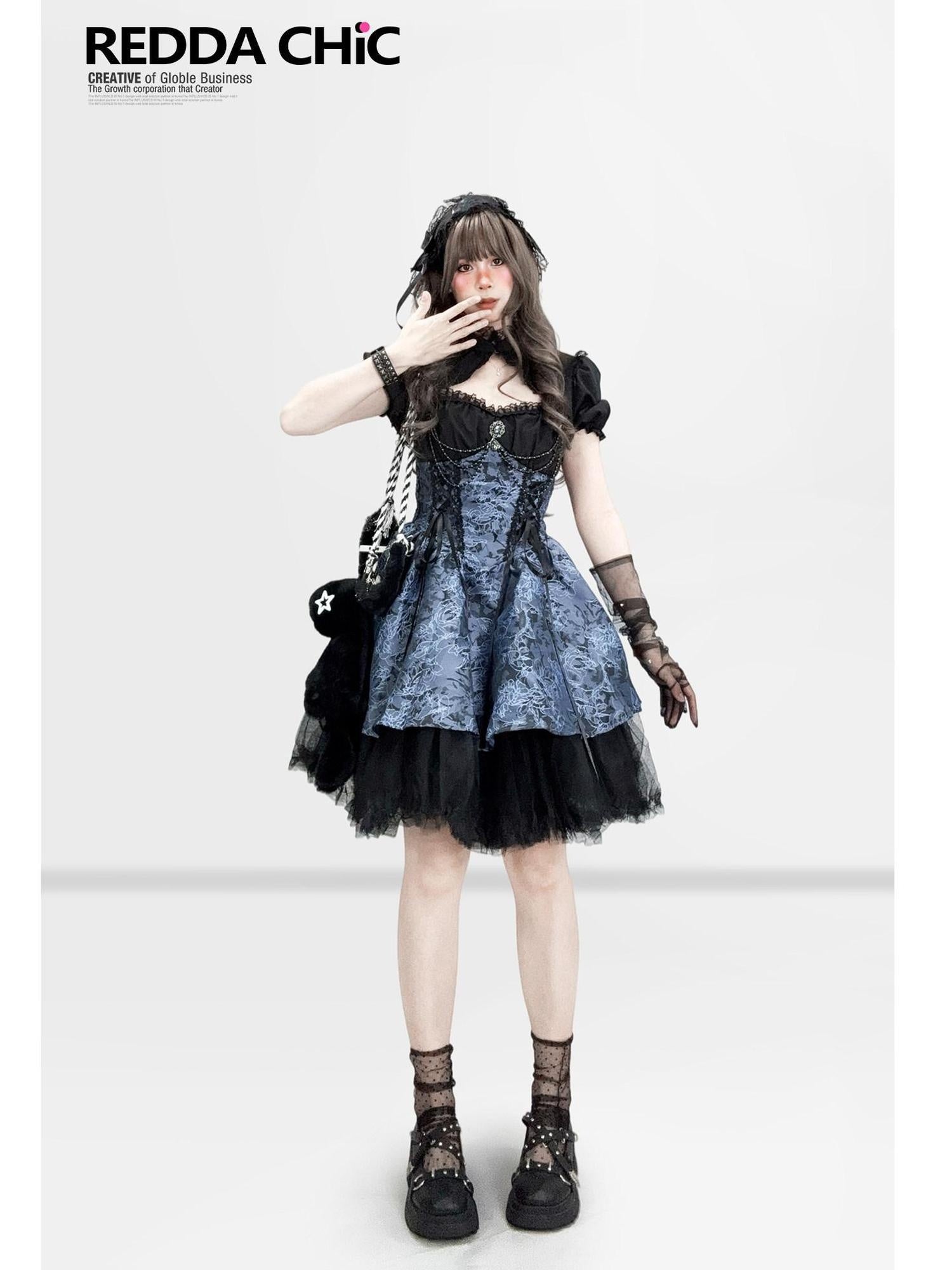 ReddaChic Gothic Cinched Puff Skirt Camisole Women Citywalk Slip Midi Dresses