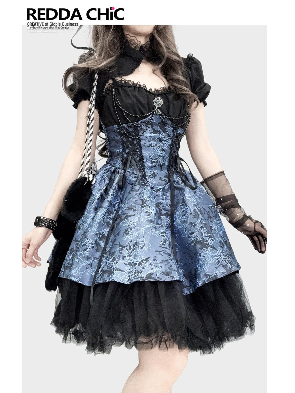 ReddaChic Gothic Cinched Puff Skirt Camisole Women Citywalk Slip Midi Dresses