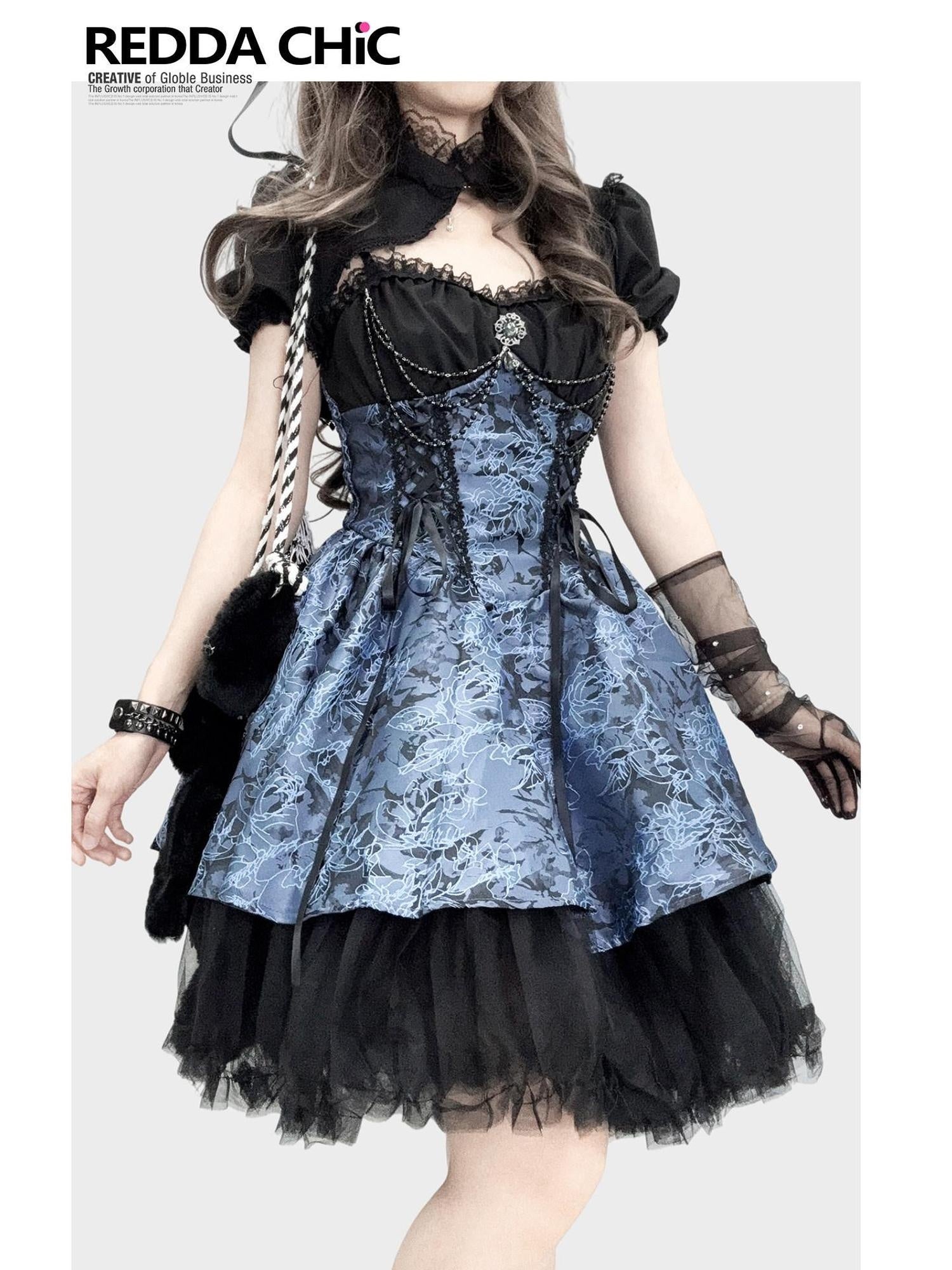 ReddaChic Gothic Cinched Puff Skirt Camisole Women Citywalk Slip Midi Dresses