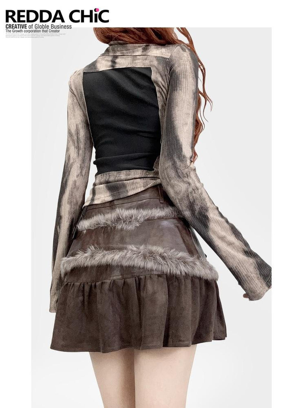 ReddaChic Gothic Tie Dye High Neck Bell Sleeves Women Long Sleeve T-Shirts
