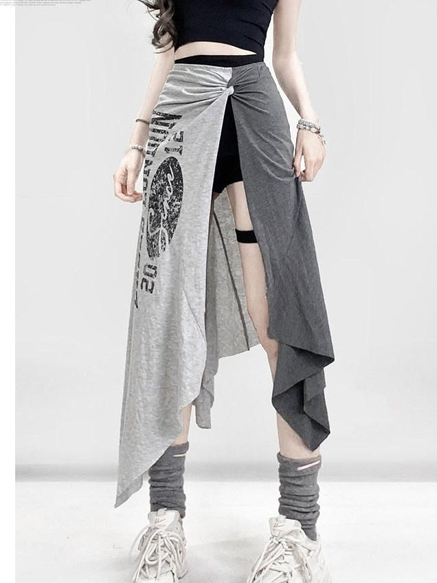 ReddaChic High Waist Asymmetric A Line Slim Printed Versatile Women Citywalk Mini Skirts