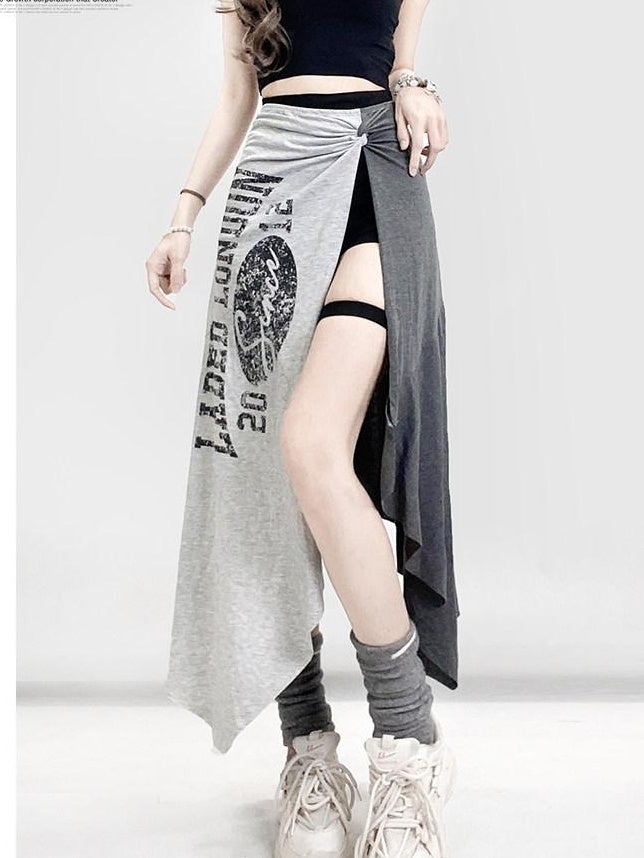 ReddaChic High Waist Asymmetric A Line Slim Printed Versatile Women Citywalk Mini Skirts