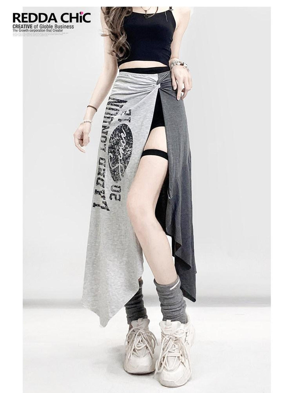 ReddaChic High Waist Asymmetric A Line Slim Printed Versatile Women Citywalk Mini Skirts