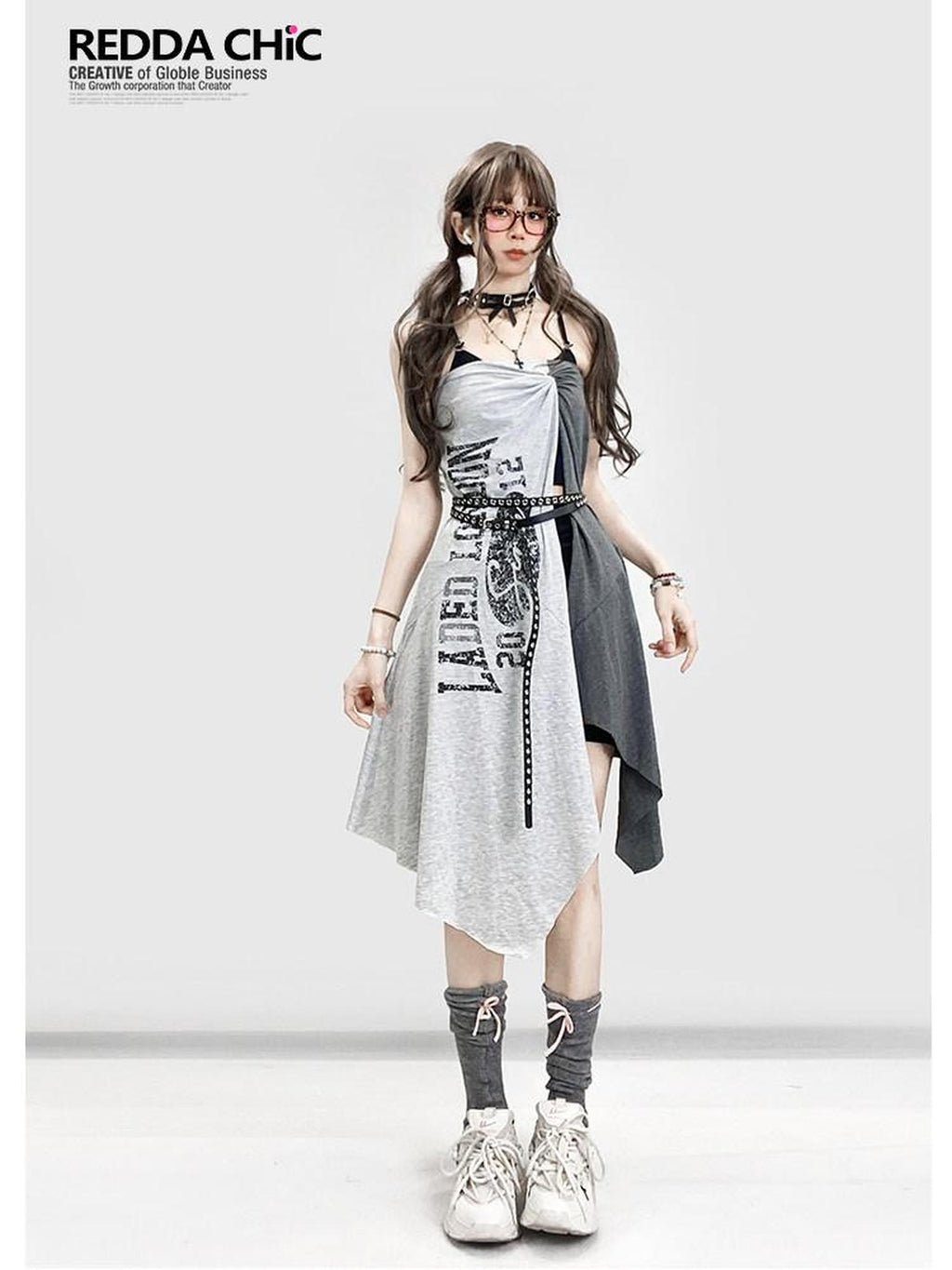 ReddaChic High Waist Asymmetric A Line Slim Printed Versatile Women Citywalk Mini Skirts