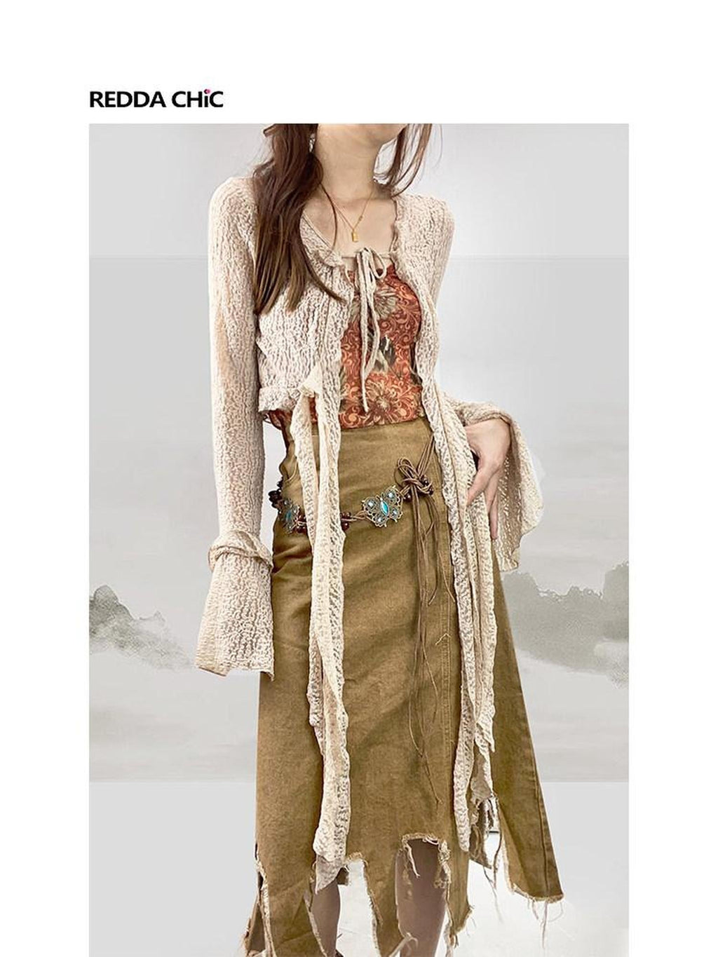 ReddaChic High Waist Asymmetric Tassel Crochet Slim Fit Office Solid Polyester Mini Skirts