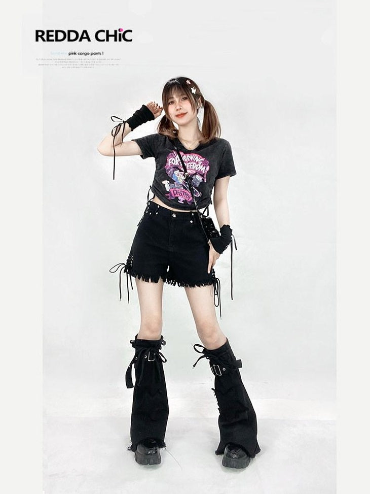 ReddaChic High Waist Black Denim Flared Mini Length Everyday Street Style Mini Skirts