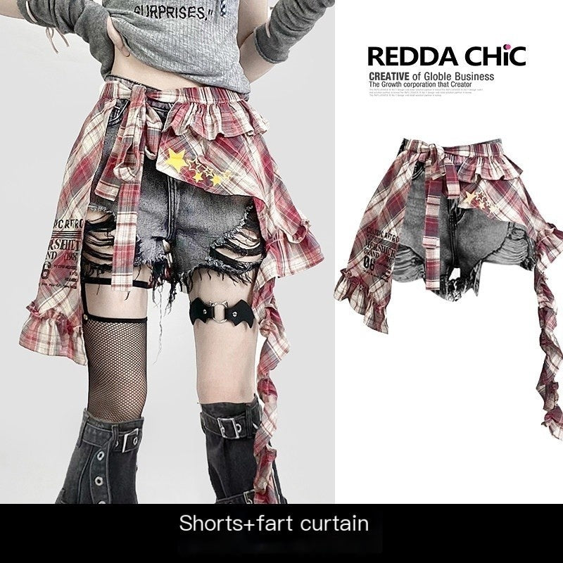 ReddaChic_High_Waist_Black_Denim_Zipper_Relaxed_Wide_Leg_Modesty_Panel_Mini_Skirts_MISSTT