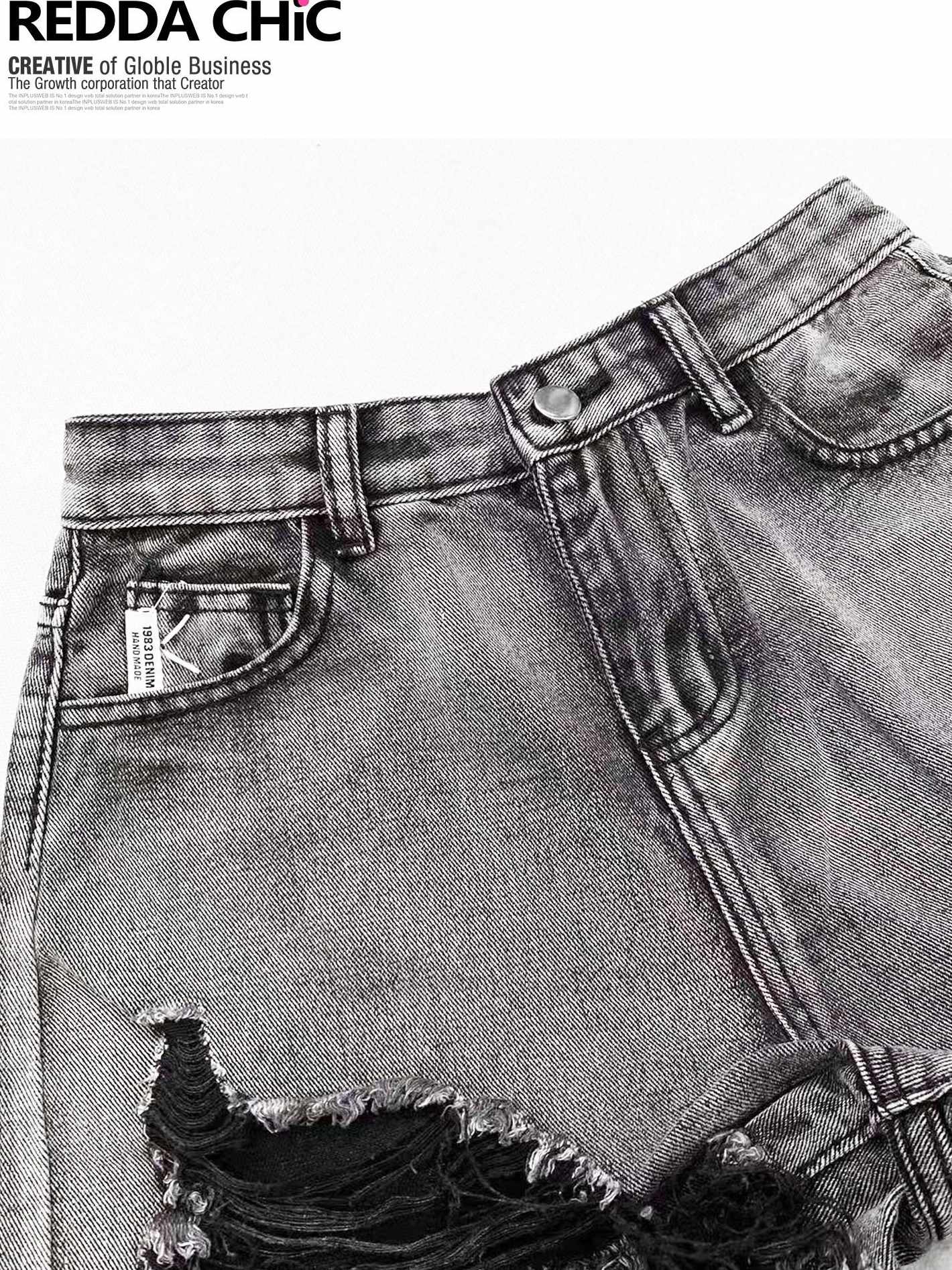 ReddaChic High Waist Black Denim Zipper Relaxed Wide Leg Modesty Panel Mini Skirts