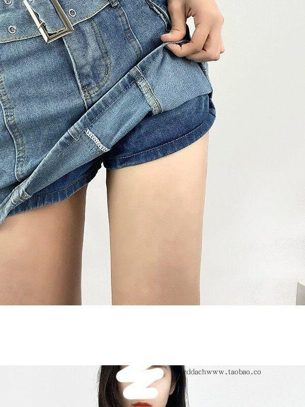 ReddaChic High Waist Blue Denim Tie Patchwork Korean Office A Line Mini Skirts