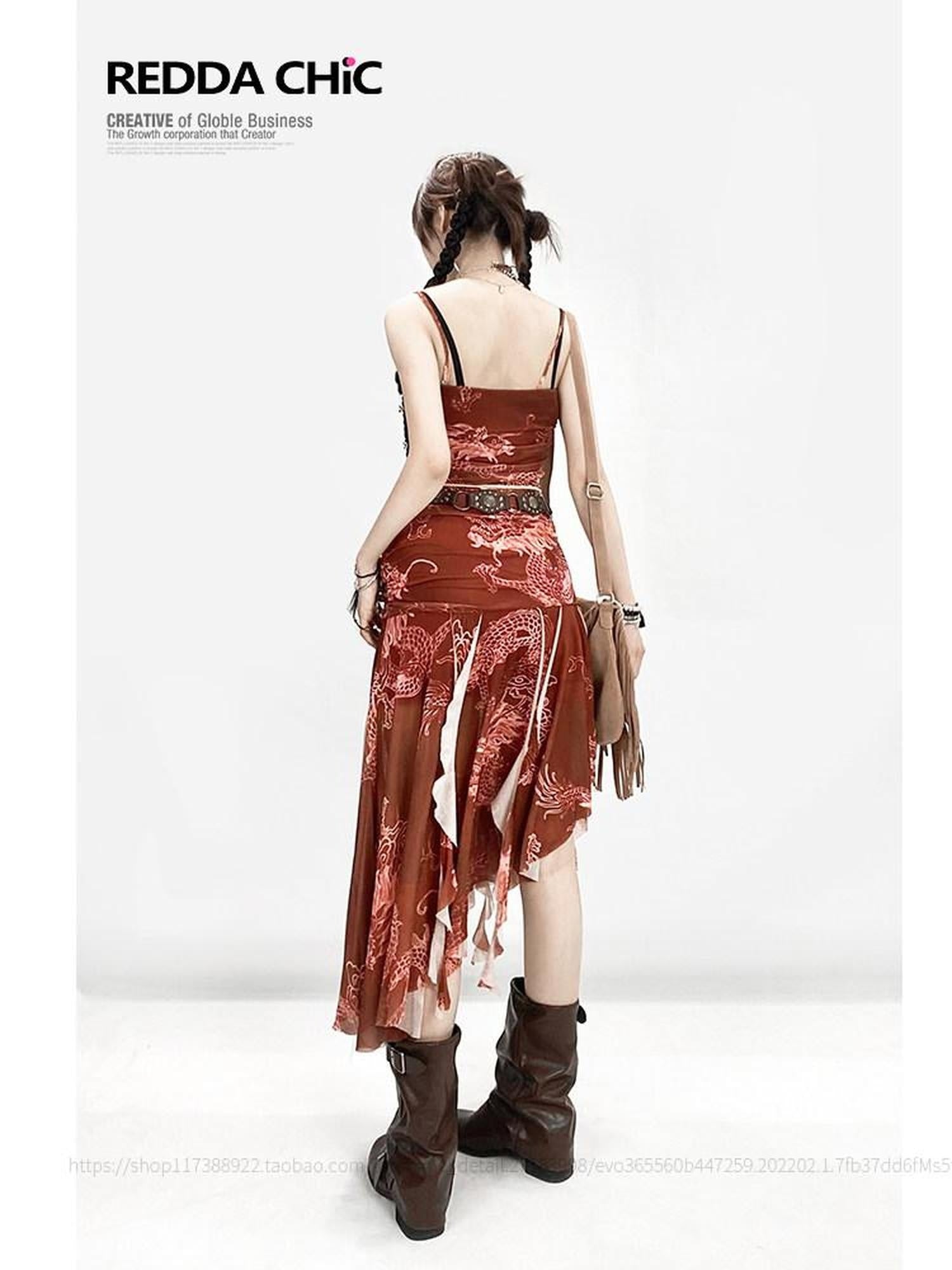 ReddaChic High Waist Burgundy Floral Aline Ruffle New Chinese Style Denim Shorts