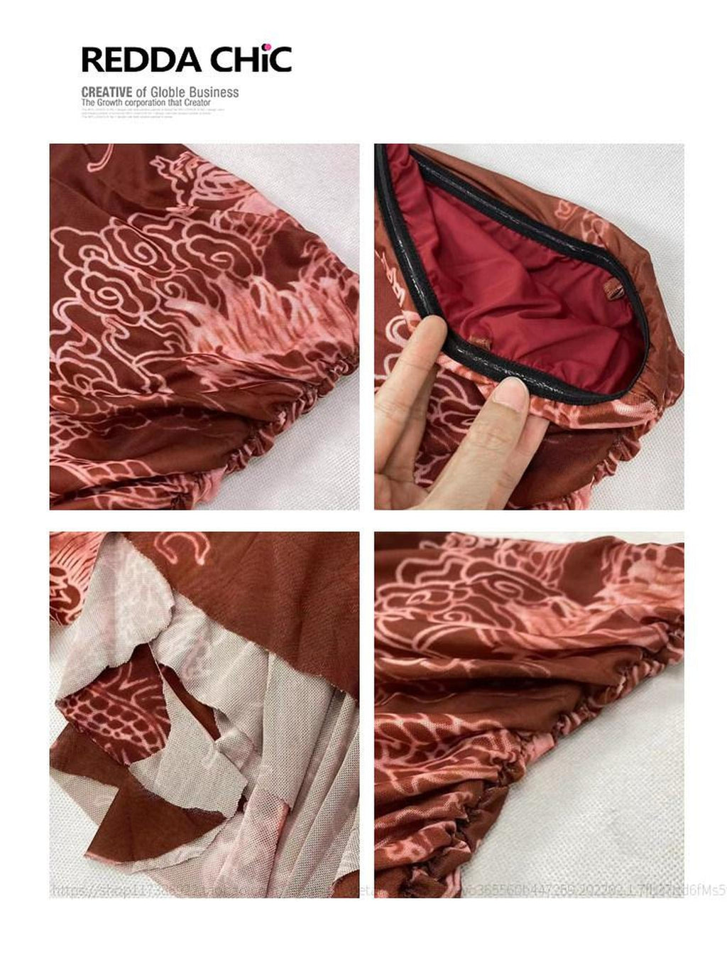 ReddaChic High Waist Burgundy Floral Aline Ruffle New Chinese Style Denim Shorts