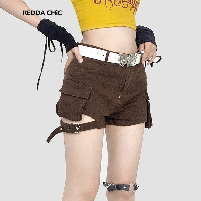 ReddaChic_High_Waist_Cargo_Short_Dark_Brown_Youth_Casual_Streetwear_Straight_Jeans_MISSTT