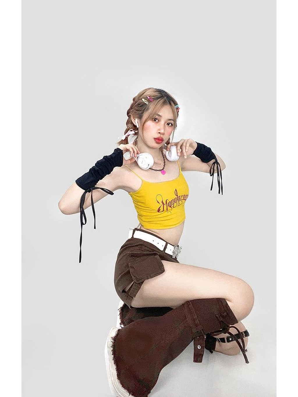 ReddaChic High Waist Cargo Short Dark Brown Youth Casual Streetwear Straight Jeans