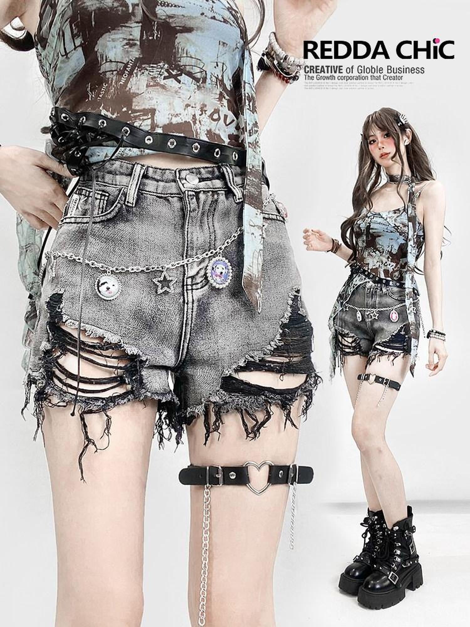 ReddaChic High Waist Comfortable Denim Short Length Black Grey Casual Women Wide-Leg Pants