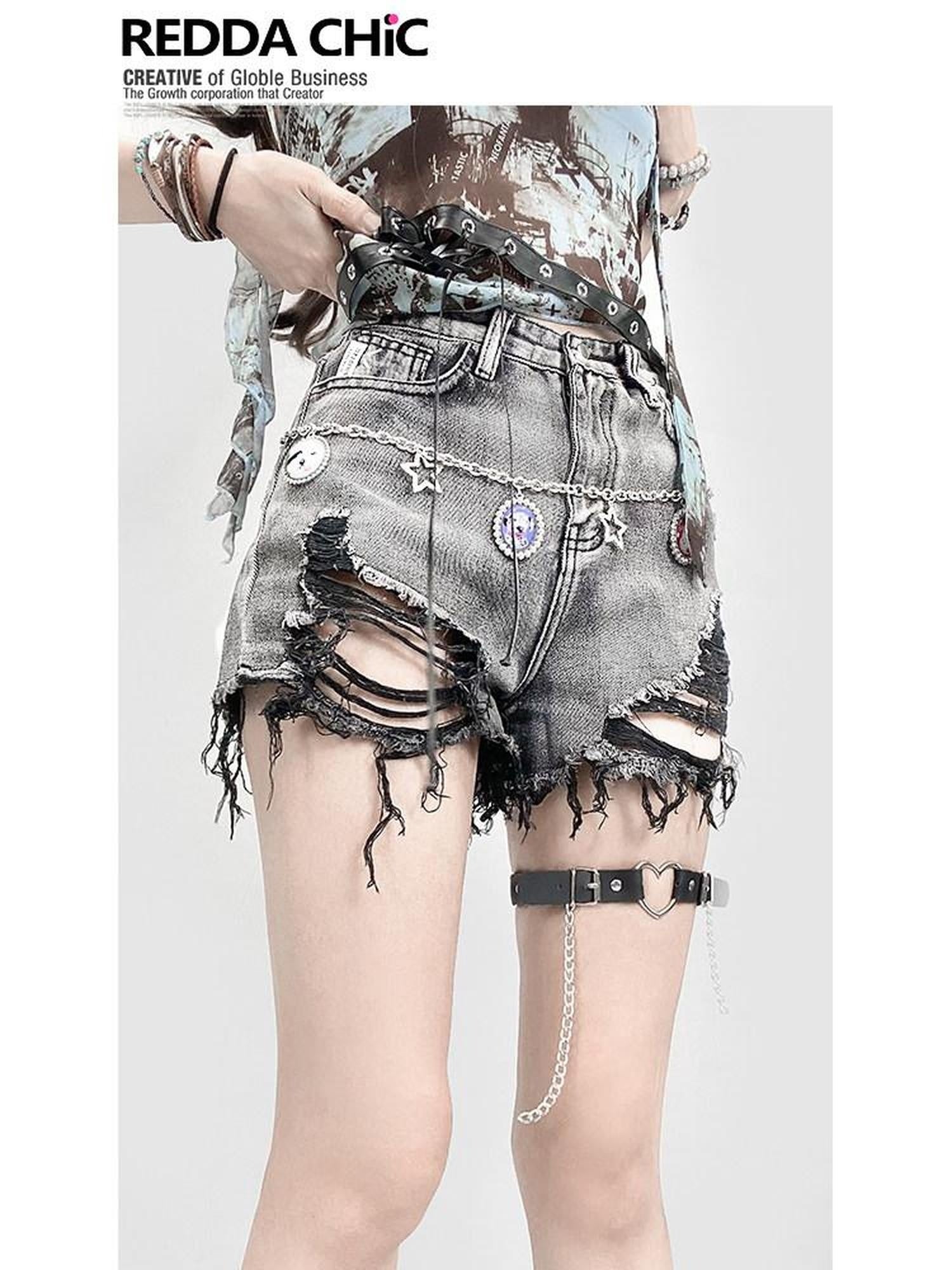 ReddaChic High Waist Comfortable Denim Short Length Black Grey Casual Women Wide-Leg Pants