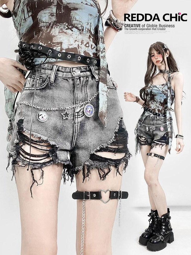 ReddaChic High Waist Comfortable Denim Short Length Black Grey Casual Women Wide-Leg Pants