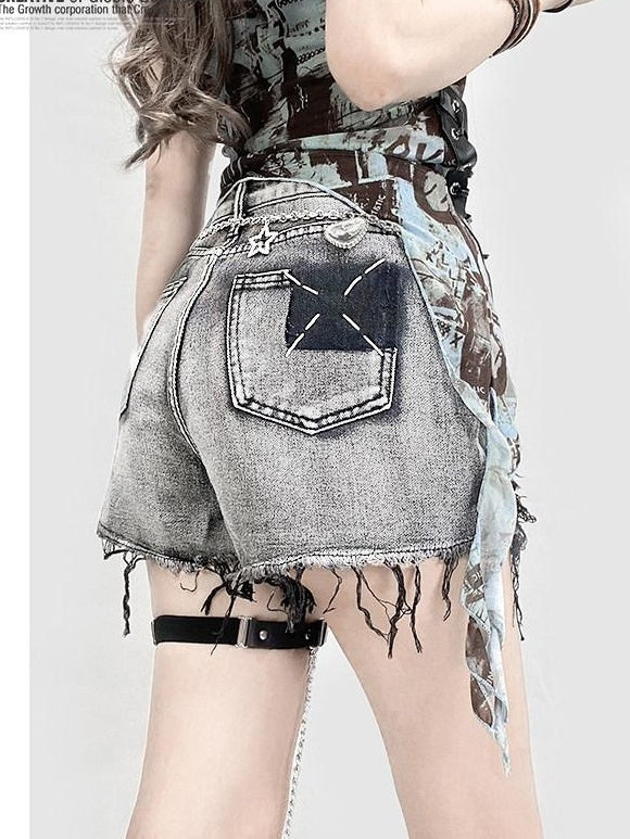 ReddaChic High Waist Comfortable Denim Short Length Black Grey Casual Women Wide-Leg Pants